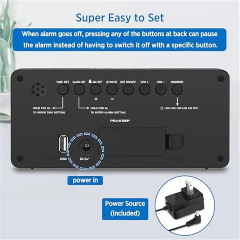 Digital Alarm Clock Large LED Numbers Loud Alarm USB Charger Bedside Clock Blue